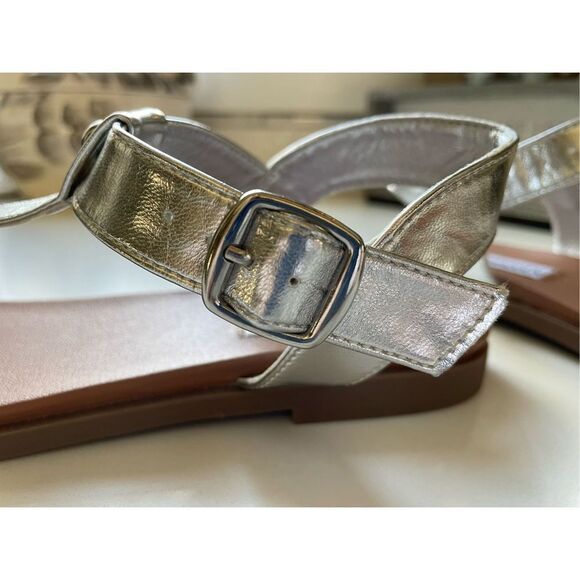 Steve Madden Tally Sandals Metallic Silver Chrome Sz 8 - Picture 9 of 9